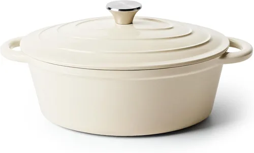 Horno holandés ovalado para hornear pan, olla holandesa de hierro fundido esmaltado antiadherente de 4.5 cuartos con tapa, cacerola ovalada apta