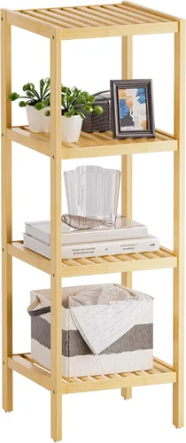 SMIBUY Estante de almacenamiento para baño, organizador de bambú de 4 niveles, estantería multifuncional para sala de estar, dormitorio, cocina