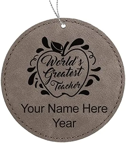 Vista 7 de LaserGram Personalized Christmas Ornament, World's Greatest Teacher, Faux Leather, Custom Laser Engraved Gift Idea (Round Shape, Black with Gold)
