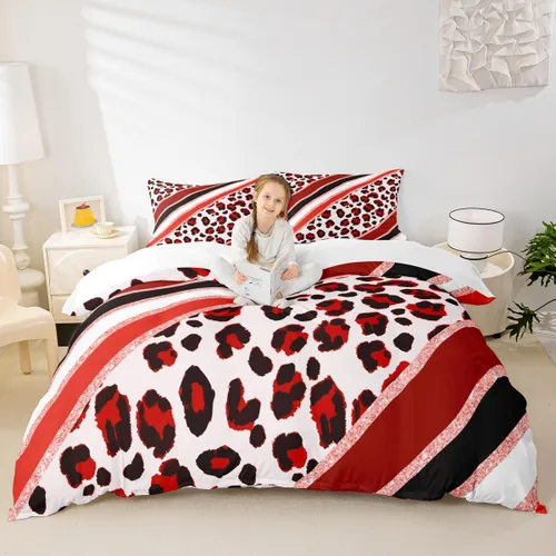Vista 23 de Juego de funda de edredón para niños con estampado de leopardo, tamaño individual, juego de ropa de cama de moda de piel de guepardo abstracto