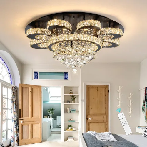 Vista 6 de HAIXIANG Lámpara de araña moderna para sala de estar, lámparas de araña glamurosas, lámpara de techo con control remoto, luces regulables, 32 Negro