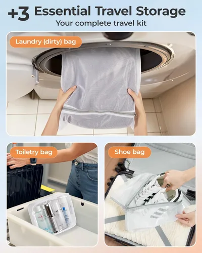 Vista 7 de BAGSMART Bolsas de almacenamiento al vacío con bomba portátil, bolsas de ahorro de espacio de viaje para ropa, bolsas de compresión resistentes