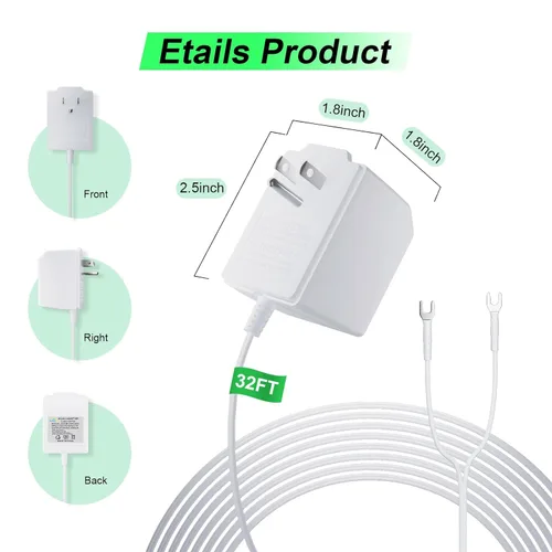 Vista 5 de Fuente de alimentación transformadora de timbre de 18 voltios para timbre de video en anillo, compatible con anillo, Google Nest, WYZE, Eufy, Blink