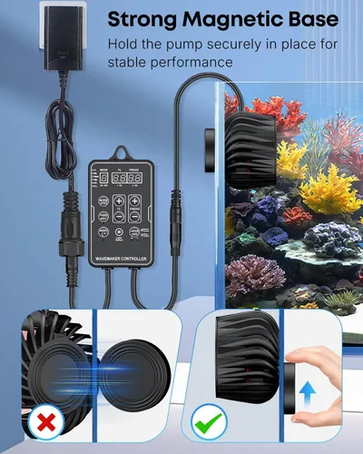 Vista 8 de Pawfly Wave Maker para acuarios 2100 GPH, Powerhead para acuario DC 24V 10W, bomba de circulación de acuario con base magnética, agitador