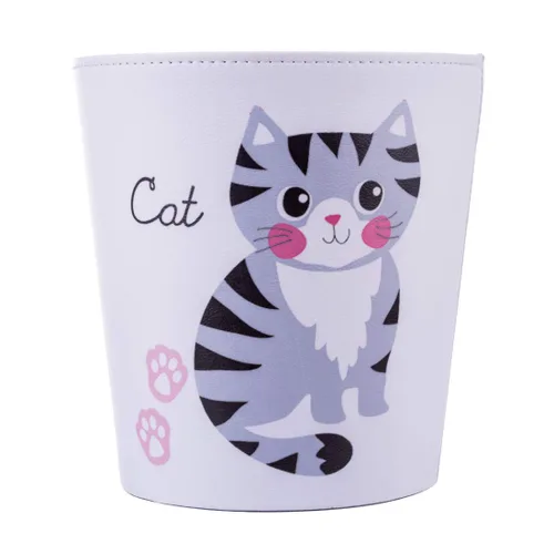 Vista 3 de Cubo de basura de 2.64 galones, cesta de basura decorativa, cesta de papel de piel sintética, bote de basura impermeable para baño, dormitorio, Cat-2