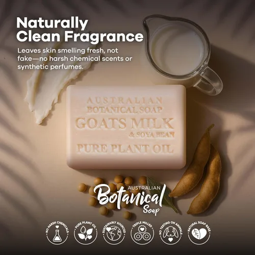 Vista 6 de Jabón de leche de cabras botánicas australianas con aceite de soja, peso neto. 3.4 libras, jabón en barra de 6.8 onzas, adecuado para todo