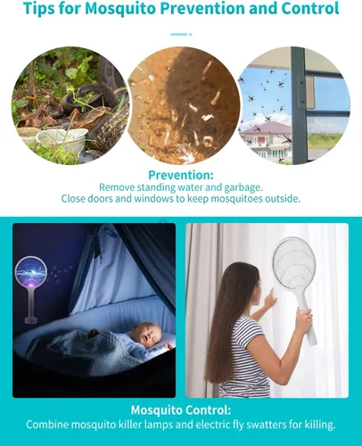 Vista 2 de YISSVIC Matamoscas eléctrico de 4000 V, raqueta matamoscas de insectos de doble modo con luz de mosquitos morada recargable para interiores, hogar