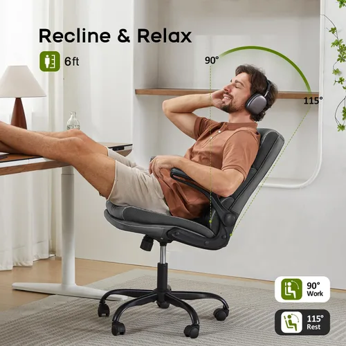 Vista 5 de Silla de oficina ajustable con respaldo medio ejecutivo, silla de escritorio cómoda de piel regenerada con soporte lumbar ergonómico