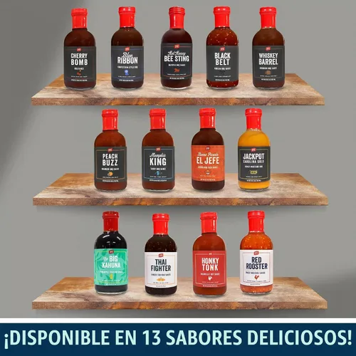 Vista 8 de PS Seasoning Salsa BBQ dulce y picante paquete de 3, cerdo desmenuzado de melocotón y cereza
