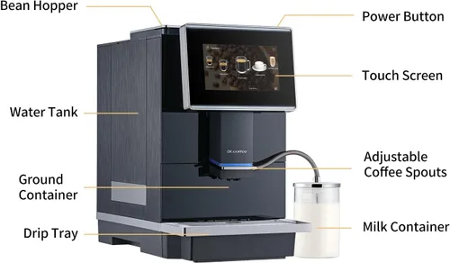 Vista 3 de DR. COFFEE C11L - Máquina de café expreso totalmente automática, 15 cafés calientes y fríos, cafetera Latte Go de limpieza automática, preparación