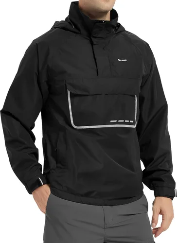 Vista 8 de KUTOOK Chaqueta impermeable para hombre con capucha reflectante, rompevientos, ligera, transpirable, con bolsillos
