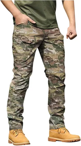 Pantalones de carga para hombre, holgados, antidesgarros, tácticos, con múltiples bolsillos, para trabajo al aire libre, senderismo, pantalones para