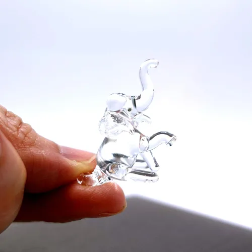 Vista 7 de Figuras pequeñas de elefante de vidrio soplado a mano, animales coleccionables, decoración del hogar, sentarse (ámbar)