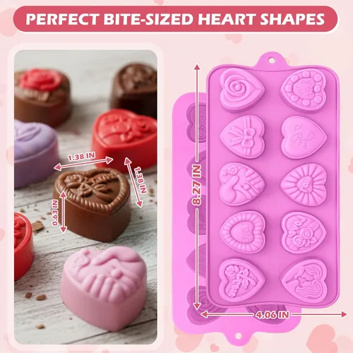 Vista 3 de HKNMTT Moldes de corazón de silicona para el día de San Valentín, 10 formas de conversación de amor, regalos de trufa, tamaño de bocado, molde