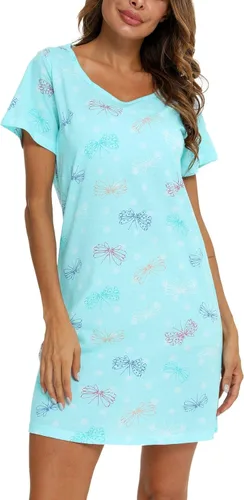 Vista 3 de ENJOYNIGHT - Camisones de algodón para mujer, talla grande, camisa de dormir de manga corta con estampado