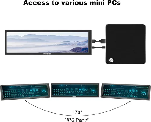 Vista 5 de AISHICHEN Pantalla de temperatura de PC de 8.8 pulgadas, pantalla de panel de sensor de PC, monitor de temperatura de computadora, mini pantalla IPS
