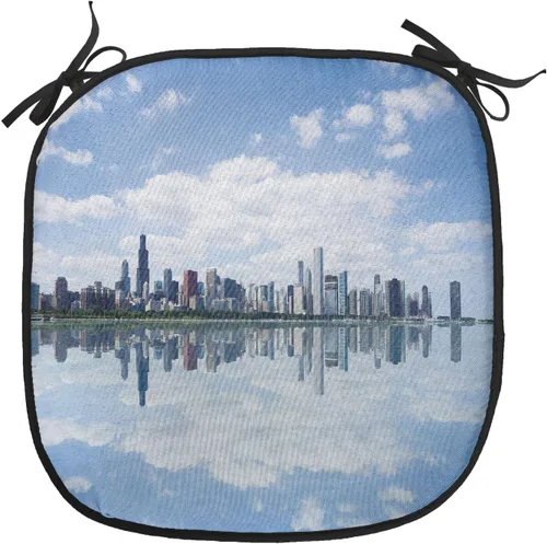 Vista 163 de Lunarable USA Chair Cushion Pad, American Cities Skylines Metropolis Architecture Sketch Style Hand Drawn Art Print, Seat Padding for Kitchen &