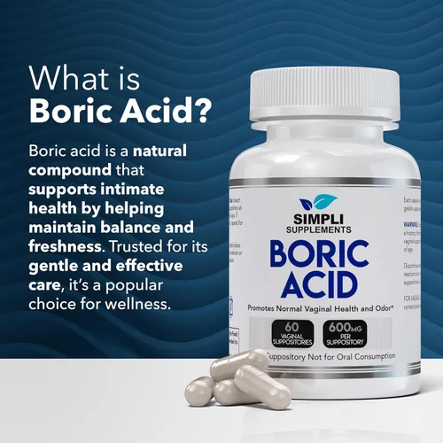 Vista 6 de Supositorios de ácido bórico Simpli Supplements 60 para mujeres Tratamiento de BV para mujeres Pastillas para el equilibrio del pH Cuidado
