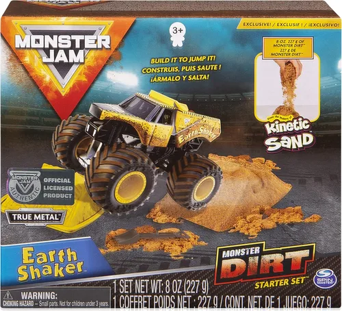 Monster Jam, Earth Shaker Monster Dirt - Juego de iniciación con 8 onzas de Monster Dirt y juguete oficial de Monster Jam Truck fundido a escala