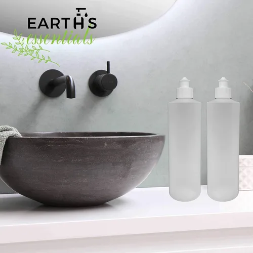 Vista 7 de Earth's Essentials Paquete de 2 Botellas Exprimibles Rellenables de 16 Onzas de HDPE con Tapas Dispensadoras Superiores con Botón Push/Pull