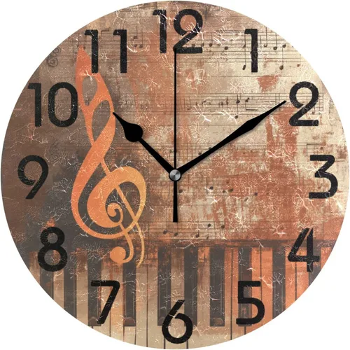 Vista 7 de Naanle Elegante reloj de pared redondo de madera vintage con diseño de girasoles 3D, de 9.5 pulgadas, funciona con pilas, de cuarzo, analógico
