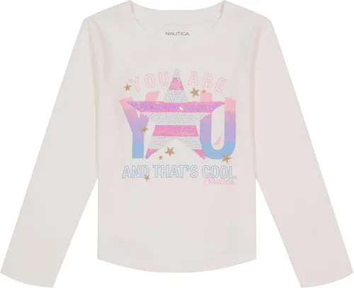 Nautica Camiseta gráfica de manga larga para niña, adornos de lentejuelas y purpurina