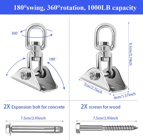 Vista 3 de Kit colgante de hamaca con resorte oscilante, ganchos de suspensión de capacidad de 1000 libras, perchas de columpio resistentes con rotación