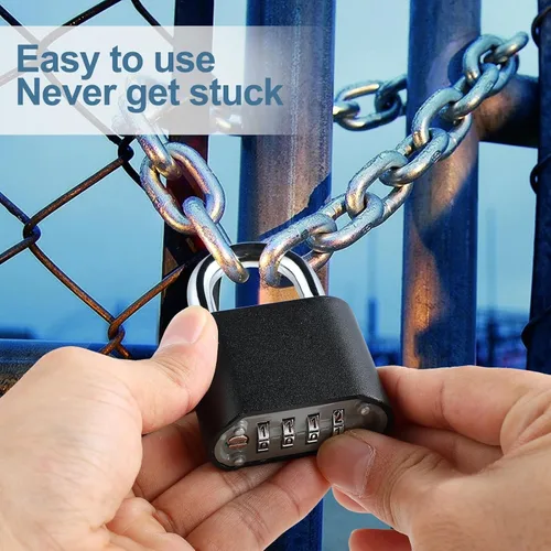 Vista 6 de DELSWIN Candado de combinación de alta resistencia – Cerradura de combinación de 4 dígitos con grillete de acero endurecido, cerradura combinada