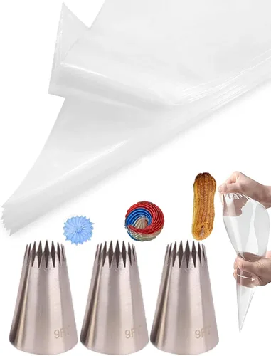 Vista 8 de Boquillas de estrella abierta 1M, Boquillas 1M con bolsas, 3 Boquillas de roseta con 20 bolsas desechables para decoración de pasteles