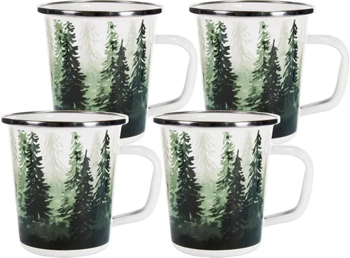 Vista 11 de Golden Rabbit Enamelware - Juego de 4-16oz Latte Tazas (Aspen Grove)