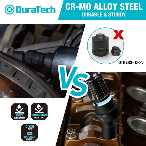 Vista 3 de DURATECH Juego de enchufes de impacto giratorio de 3/8" de transmisión, juego de enchufes de oscilación superficial de 11 piezas, métrico, acero