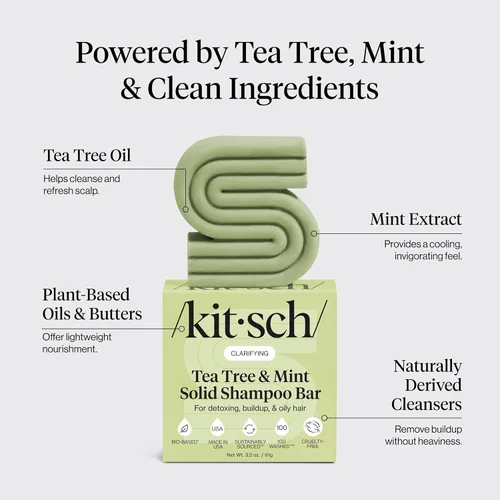Vista 3 de Kitsch Tea Tree & Mint Clarifying Shampoo and Shave Bar, Champú anticaspa para hombres y mujeres, sin plástico, sin sulfato. Champú para el cabello