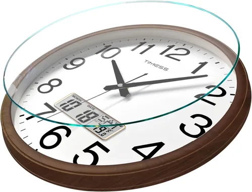 Vista 3 de TIMESS Reloj de pared, acabado de estilo clásico de madera, analógico de cuarzo silencioso sin tictac de 13 pulgadas, funciona