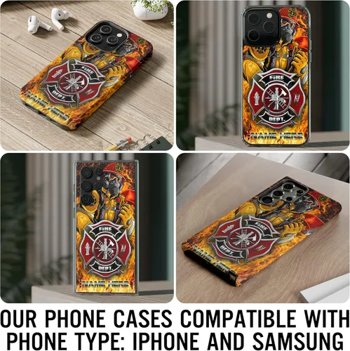 Vista 62 de Funda de teléfono personalizada con bandera estadounidense de madera, diseño de bombero de línea roja, diseño de bombero, regalo personalizado