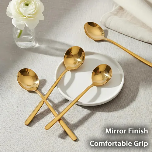 Vista 5 de Comicfs Juego de 10 cucharas de café espresso de acero inoxidable SUS 304 de 5.3 pulgadas, cucharas de café, cucharaditas para café, azúcar, postre