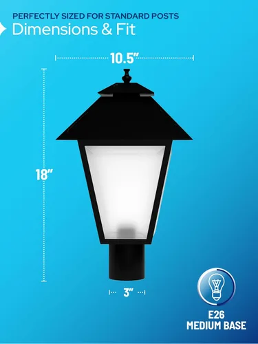 Vista 2 de KASTLITE Lámpara de poste para exteriores, se adapta a postes de lámpara de 3 pulgadas, luz de poste de linterna impermeable antioxidante, base E26
