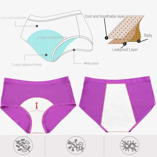 Vista 5 de WBEAUTALLOVE Bragas de Periodo para Mujer con Malla de Alta Cintura, Ropa Interior Menstrual a Prueba de Fugas, Bragas Protectoras