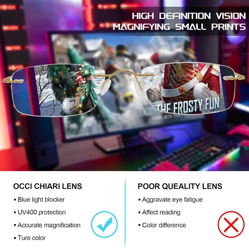 Vista 4 de OCCI CHIARI Gafas de lectura con bloqueo de luz azul para hombre, de titanio, sin marco, ligeras
