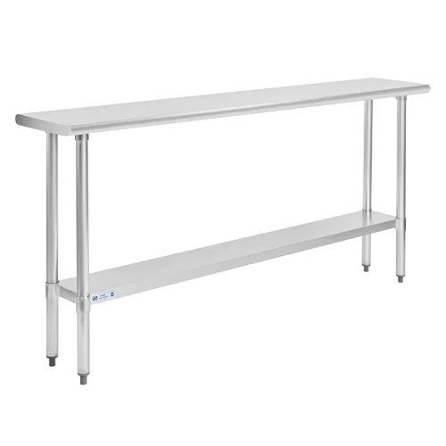 Vista 28 de Mesa de acero inoxidable para preparación y trabajo, con ruedas giratorias, mesa resistente, comercial NSF, con estante inferior y protector