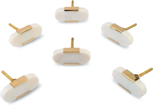 Vista 4 de Perilla Home Juego de 6 pomos de piedra, pomos de mármol blanco, pomos decorativos ovalados elegantes con tornillo para accesorios de cocina, cajón