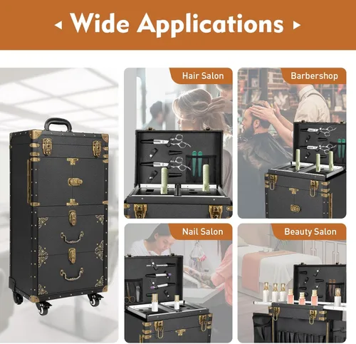 Vista 8 de Caja de herramientas con cierre para salón de belleza, caja de tren de maquillaje, maleta con soporte para secador de pelo, caja de herramientas