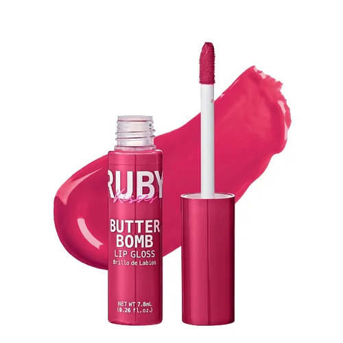 Vista 10 de Ruby Kisses Brillo de labios Butter Bomb Gloss, brillo de labios no pegajoso, vitamina E, tono natural desnudo, maquillaje de labios - 7.8mL