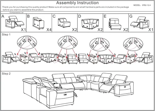 Vista 56 de BlackJack Furniture Venice - Sofá modular de cuero italiano de grano superior de 5 piezas con 3 reclinables eléctricos, reposacabezas ajustable