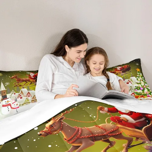 Vista 2 de Manfei Juego de edredón de Navidad, tamaño King, juego de edredón de árbol de Navidad, muñeco de nieve con 2 fundas de almohada, juego de ropa