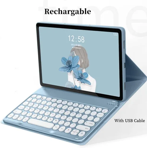 Vista 3 de Funda de teclado para Lenovo Tab P11 / Lenovo P11 Plus, teclas redondas, funda de teclado inalámbrico desmontable Bluetooth