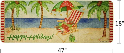 Vista 3 de Morning View Tapete de Navidad para puerta de vacaciones, tapete decorativo tropical de bienvenida para interiores y exteriores, extra largo