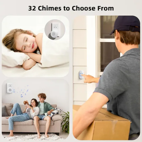 Vista 7 de Timbre inalámbrico, kit de timbre PHYSEN con 1 transmisor, 1 receptor, resistente al agua, funciona a 1000 pies, 32 tonos de timbre, 4 niveles