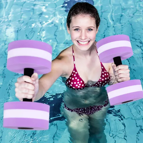 Vista 5 de SEWACC Mancuernas de ejercicio acuático, 2 mancuernas de agua, pesas de agua de espuma, equipo de fitness acuático para aeróbicos acuáticos (morado)