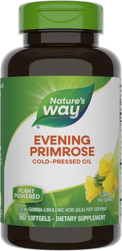 Nature's Way Aceite de onagra, fuerza máxima, prensado en frío, sin refinar, 1300 mg con 120 mg de GLA por porción, 60 cápsulas blandas