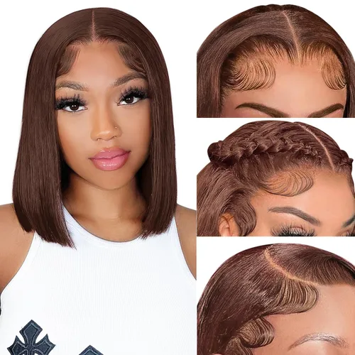 Vista 12 de Peluca de cabello humano estilo Bob azul real de 13 x 4 HD, encaje frontal, pelucas cortas estilo Bob con encaje frontal para mujeres negras